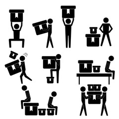 Man Moving Box Actions Postures Stick Figure Pictogram Icons