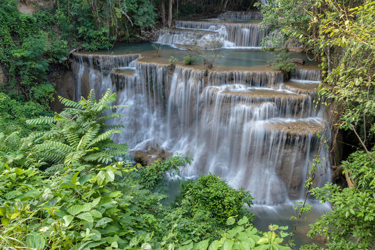 Deep forest waterfall, Huay Mae Kamin waterfall in Kanchanaburi, Thailand
