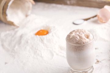 Fototapeta na wymiar baking background, flour, yeast, yolk