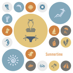 Summer and Beach Simple Flat Icons