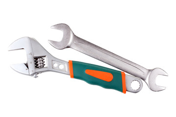 adjustable wrench with rubber handle isolated on white background