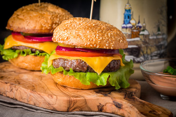 Closeup of home made burgers