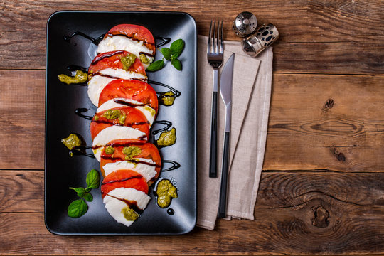 Caprese Salad On Black Plate