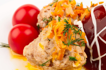 Meat balls with cherry tomatoes