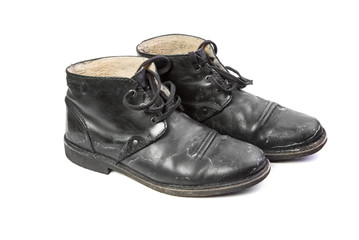 winter boots with salt, side view