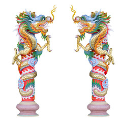 Naklejka premium Chinese style statue dragon a holy animal at a pillar on china t