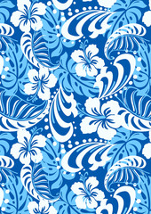 Fototapeta na wymiar Tropical blue abstract repeat pattern