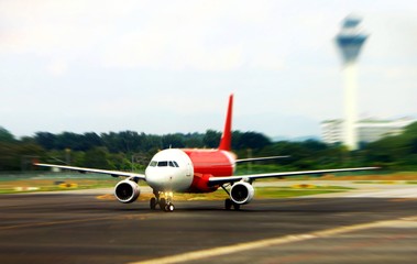 Fototapeta na wymiar Air plane on runway ready for take-off