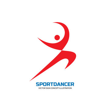Sport dance - vector logo concept illustration. Human character logo. Dancer sign. Gymnastic logo. Human minimalism logo. Karate logo. Dance logo sign. Sport logo sign. Fitness logo minimal sign.
