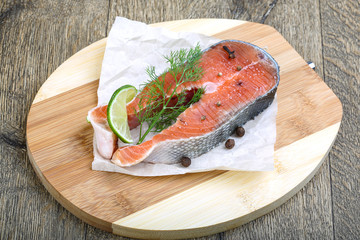 Raw salmon steak