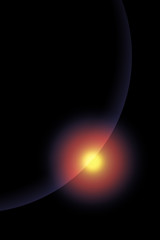 Artificial sunrise. Abstract background with artificial sunrise. The light glare on planet surface.