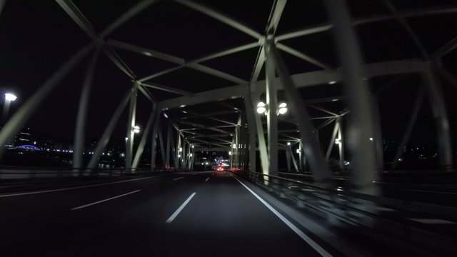 Nightscape driver POV over Kachidokibashi.