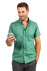 Smiling man with smartphone