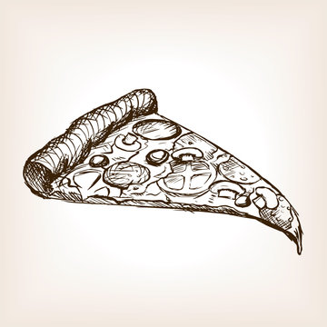 Vector Illustration. Pizza Slice With Melted Cheese And Pepperoni. Hand  Drawn Doodle. Cartoon Sketch. Decoration For Greeting Cards, Posters,  Emblems Royalty Free SVG, Cliparts, Vectors, and Stock Illustration. Image  70817933.