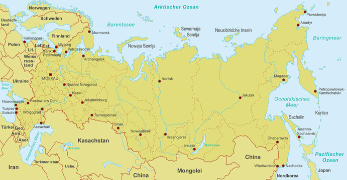 Karte von Russland - Orange (detailliert)