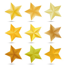 Set Golden star on white background