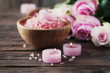 SPA treatment with pink salt and candles