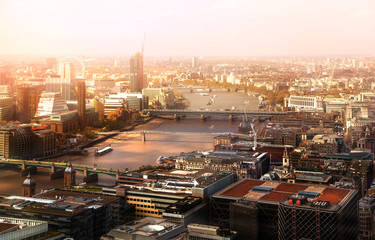 LONDON, UK - APRIL 22, 2015: City of London aerial view at sunset