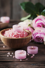 SPA treatment with pink salt and candles