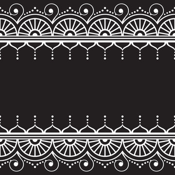 Indian, Mehndi Henna line lace element with circles and waves pattern card for tattoo on back background