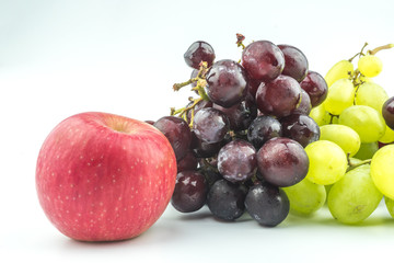 Grape and apple with white background