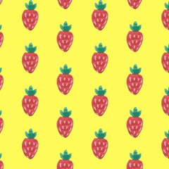 Watercolor hand drawn red strawberry. Seamless pattern.  Organic food. Vintage style. Vector illustration.