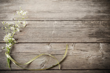 bunch of gypsophila on old wooden table