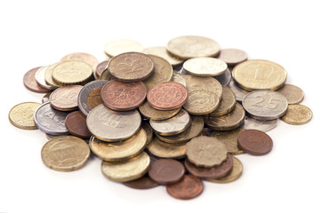 Coins on the white background