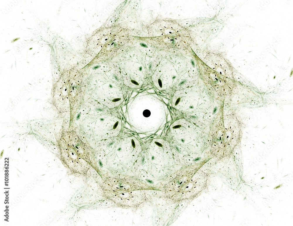 Poster elementary particles series. interplay of abstract fractal forms on the subject of nuclear physics s