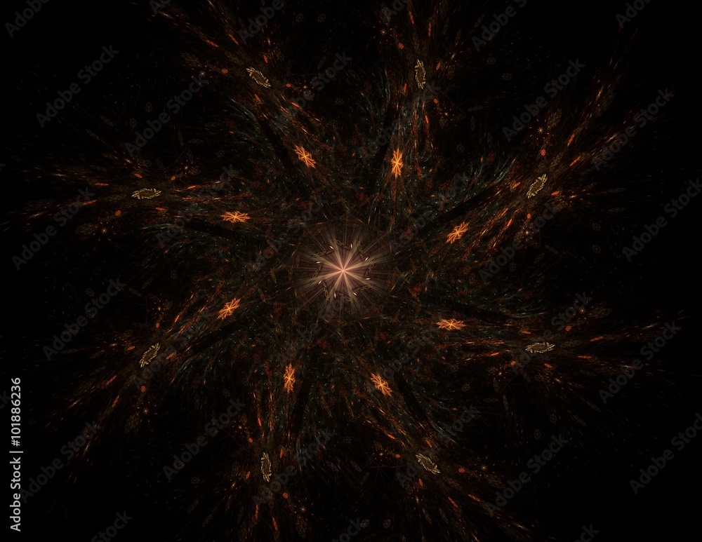 Poster elementary particles series. interplay of abstract fractal forms on the subject of nuclear physics s