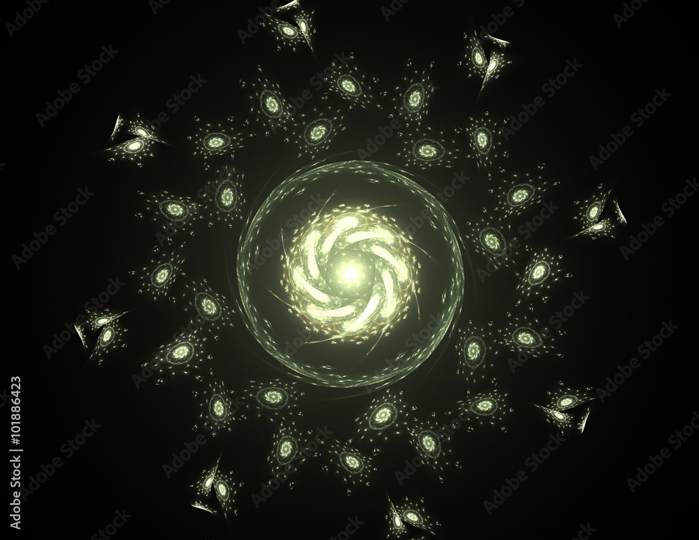 Aufkleber elementary particles series. interplay of abstract fractal forms on the subject of nuclear physics s