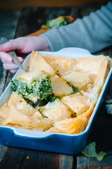 Greek light pie with filo dough, spinach and feta cheese
