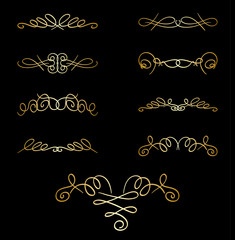 gold curly elements on black - vector set