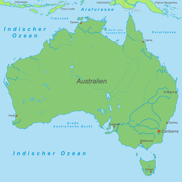 Australien in Grün (beschriftet) - Vektor