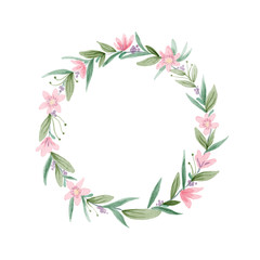 Fototapeta na wymiar Flower watercolor wreath for beautiful design.