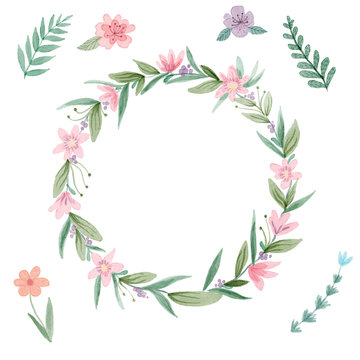 Flower watercolor wreath for beautiful design.