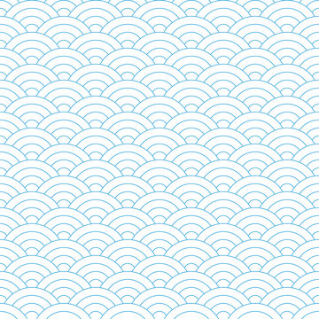 Wave Blue Pattern. Japanese Texture. Wave Background in Vector