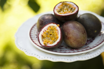 Passion fruit on plate
