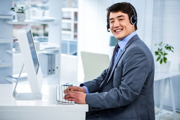 Businessman using headset