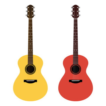 Vector detailed illustration of acoustic guitars in a flat style