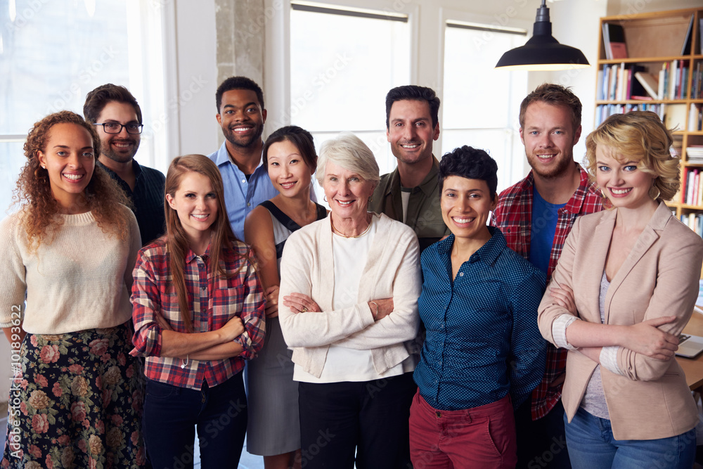 Wall mural portrait of multi-cultural business team in office