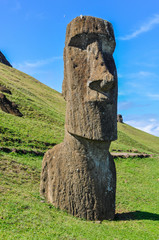 Moai statues in Rano Raraku Volcano, Easter Island, Chile