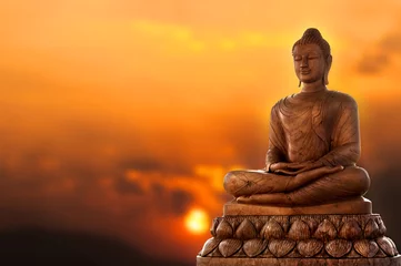Tuinposter Boeddha Boeddha en zonsondergang
