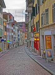 Street with paved road in Old City of Solothurn