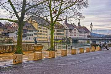 Fototapeta na wymiar Embankment of the Aare river in Solothurn in Switzerland