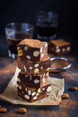 Stack of Panforte nero squares  . Traditional italian  cake with