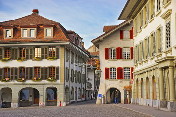 Fototapeta na wymiar Town Hall Square in Old City of Thun at Christmas