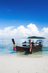 Naklejka na ściany i meble Thai traditional boats on Railay Beach, Krabi province, Thailand