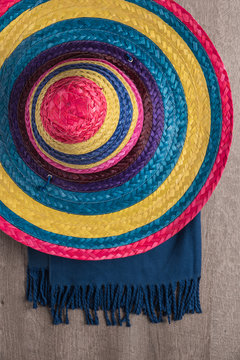 Mexican background with sombrero and blankets