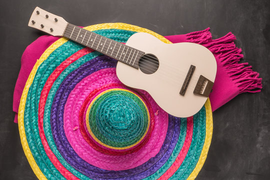Mexican Background With Sombrero, Guitar And Blankets